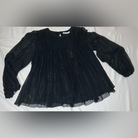 Unsubscribed black pintuck silk blouse with silver metallic accents - size 4/NWT - Picture 5 of 15
